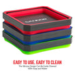 SANDOR Collapsible Magnetic Parts Tray Set - (Pack of 3) Tool Trays for Screw, Bolts, Nuts, Washers, Pins and Other Small Metal Parts - 4.25 Inch Square - Red, Blue, and Green