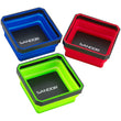 SANDOR Collapsible Magnetic Parts Tray Set - (Pack of 3) Tool Trays for Screw, Bolts, Nuts, Washers, Pins and Other Small Metal Parts - 4.25 Inch Square - Red, Blue, and Green