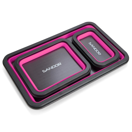 Collapsible Magnetic Parts Tray Set - 3 Different Size Tool Trays for Screw, Bolts, Nuts, Washers, Pins and Other Small Metal Parts, Mechanic Tool Gifts for Men - Pink