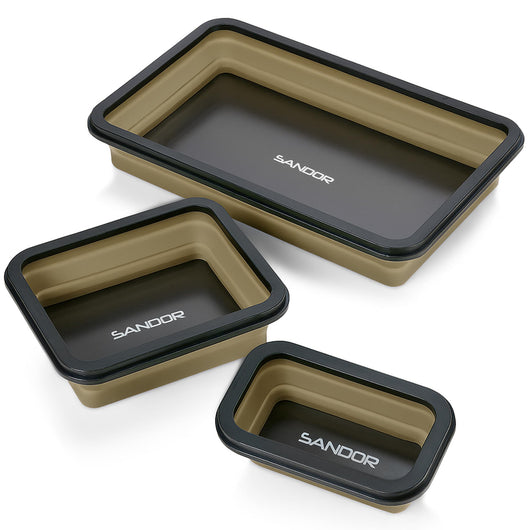 Collapsible Magnetic Parts Tray Set - 3 Different Size Tool Trays for Screw, Bolts, Nuts, Washers, Pins and Other Small Metal Parts, Mechanic Tool Gifts for Men - Khaki